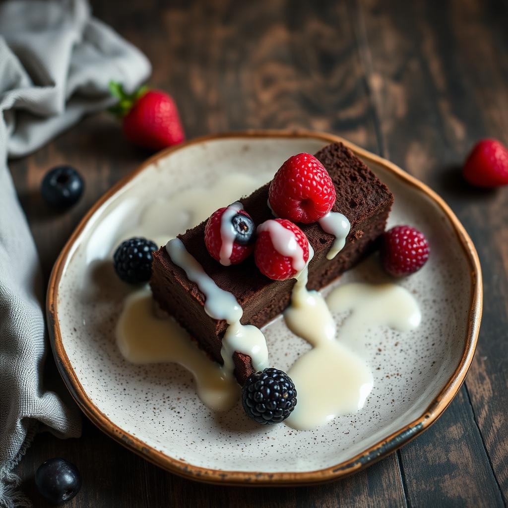Bolo de chocolate com frutas vermelhas e leite condensado